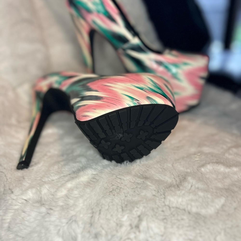 Vibrant Pink and Green Floral Stiletto Heels